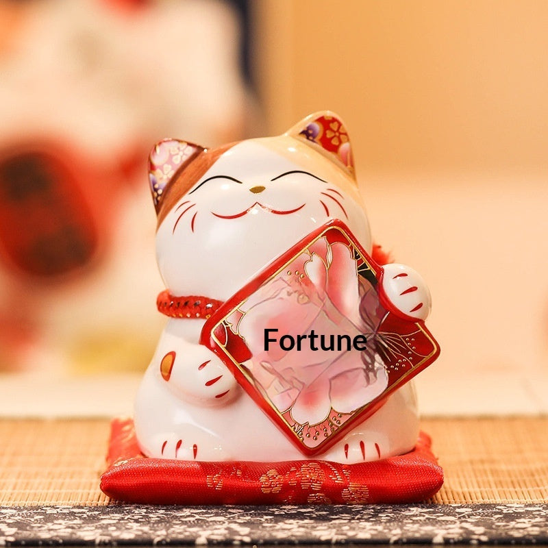 Ceramic Lucky Cat Ornament Piggy Bank | Fortune & Abundance Decor