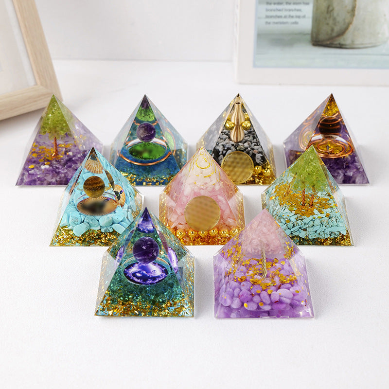 Natural Crystal Gravel Pyramid Epoxy | EMF Protection & Positive Energy
