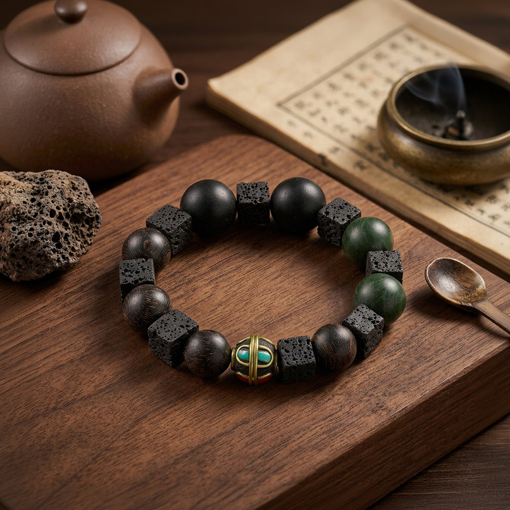 Green Energy Lava Stone Bracelet | Grounding, Focus & Sleep Support