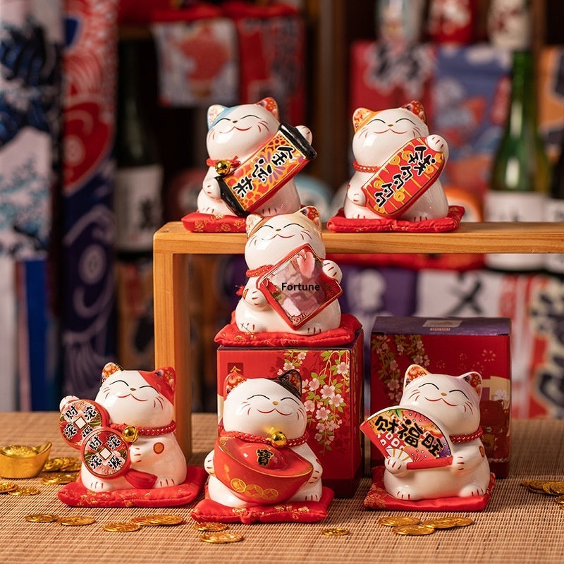 Ceramic Lucky Cat Ornament Piggy Bank | Fortune & Abundance Decor
