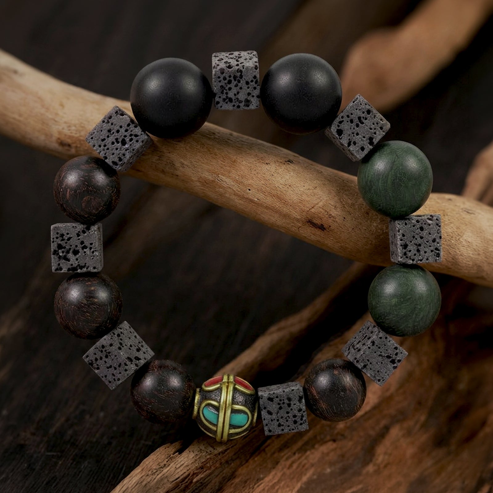 Green Energy Lava Stone Bracelet | Grounding, Focus & Sleep Support