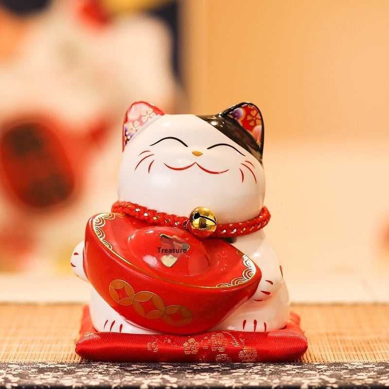 Ceramic Lucky Cat Ornament Piggy Bank | Fortune & Abundance Decor