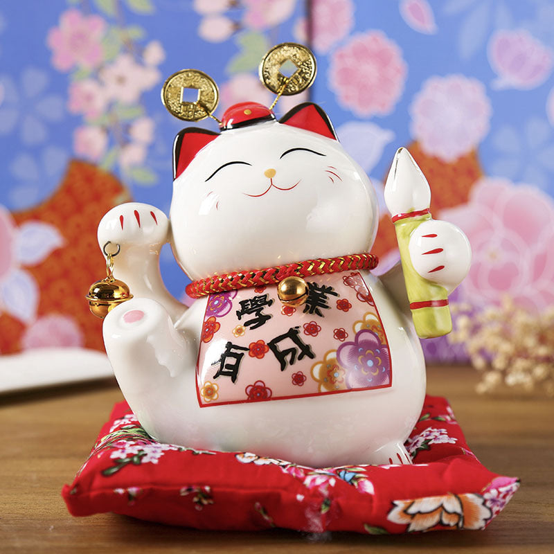 Ceramic Lucky Cat Ornament Piggy Bank | Fortune & Abundance Decor
