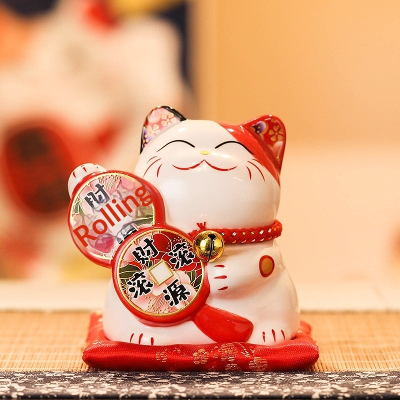 Ceramic Lucky Cat Ornament Piggy Bank | Fortune & Abundance Decor