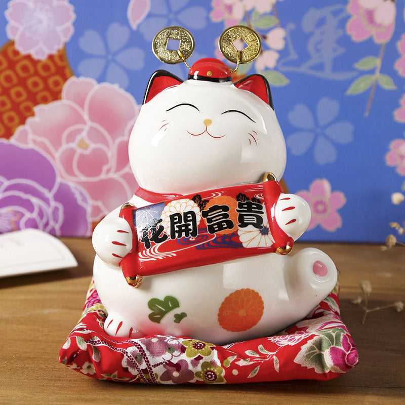Ceramic Lucky Cat Ornament Piggy Bank | Fortune & Abundance Decor