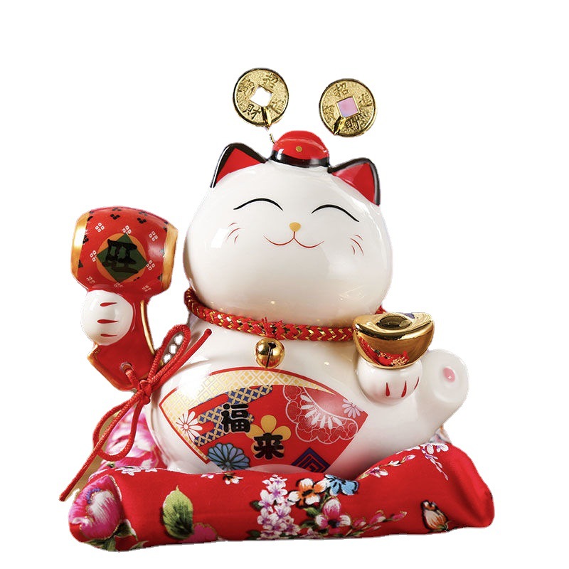 Ceramic Lucky Cat Ornament Piggy Bank | Fortune & Abundance Decor