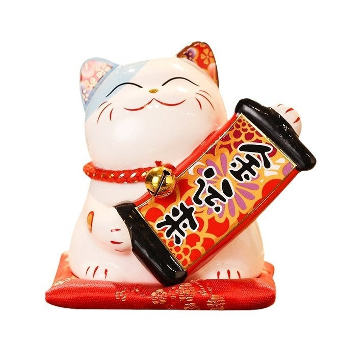 Ceramic Lucky Cat Ornament Piggy Bank | Fortune & Abundance Decor